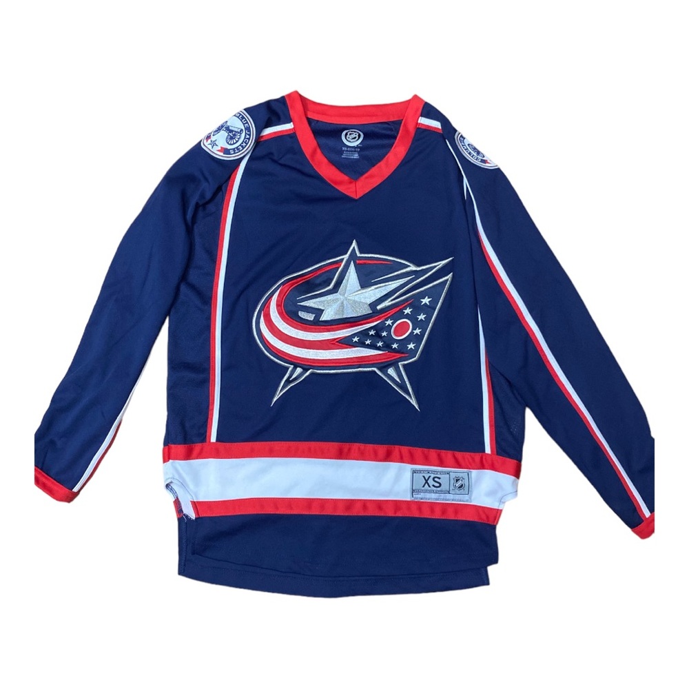 Official NHL Jersey Columbus Blue Jackets Team Navy Mens Embroidered Size XS